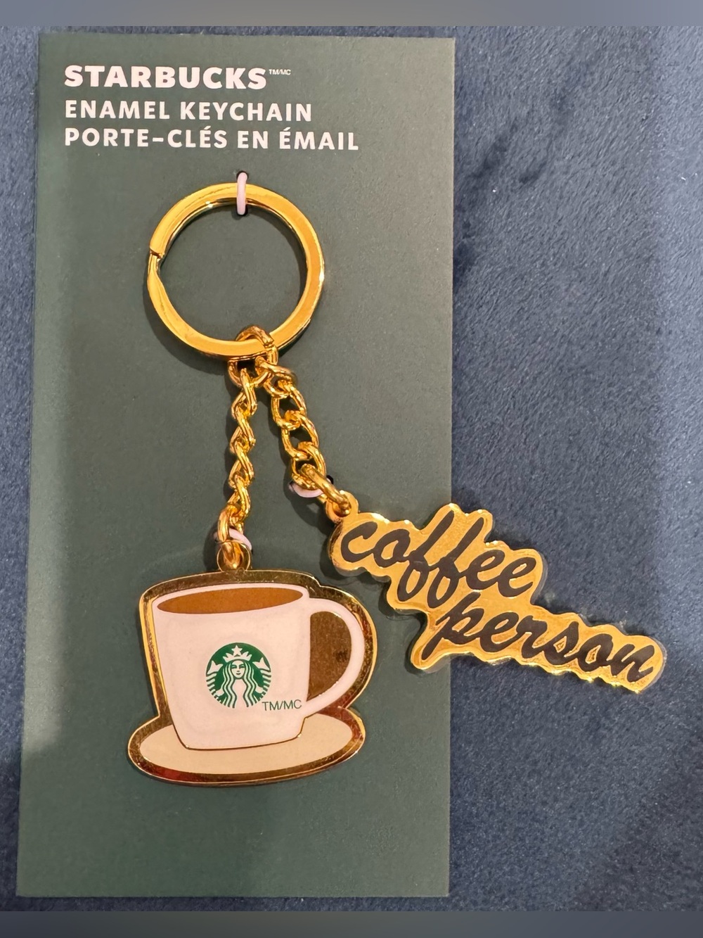 ❗️Starbucks❗️ WHITE & Gold Coffee Cup Enamel Keychain